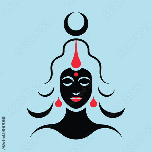 A beautiful symbolic illustration of an indian goddess in a minimalist abstract graphic style.