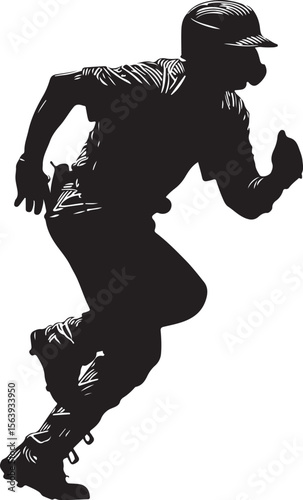 Baseball Player Running and Leaning Forward Silhouette Vector Illustration on Transparent Background