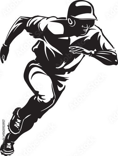 Baseball Player Running and Leaning Forward Silhouette Vector Illustration on Transparent Background