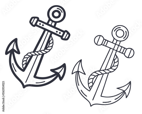 Two nautical anchor designs in a simplified black and white line art style ideal for maritime themes.
