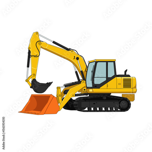Backhoe loader with snow bucket attachment, vector illustration
