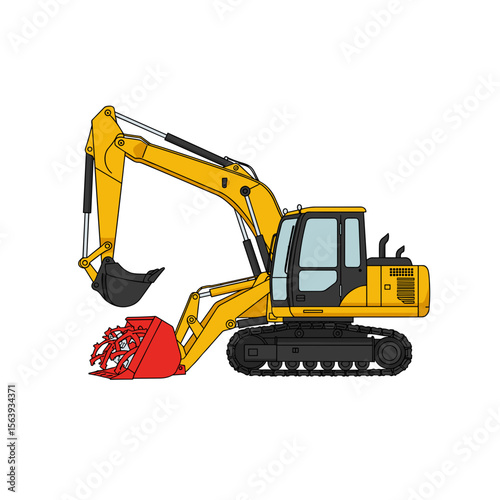 Backhoe loader with snow bucket attachment, vector illustration