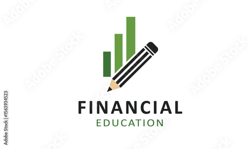 "Financial Education Logo: Pencil with Bar Chart Graph - Investment & Business Growth"