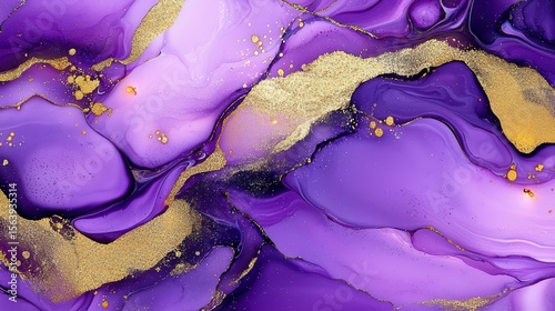 Purple and Gold Fluid Art Abstract Texture, ink, marble