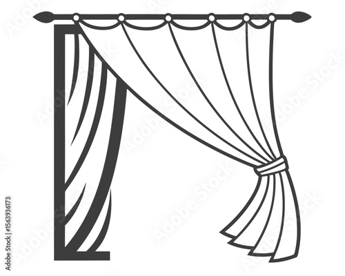 Vector illustration of elegant draped curtain window treatment with stylish design for home decor.