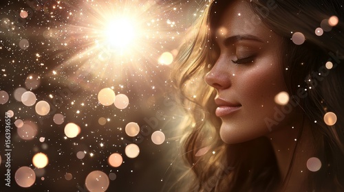 Serene Woman in Sparkling Light, dream, glow