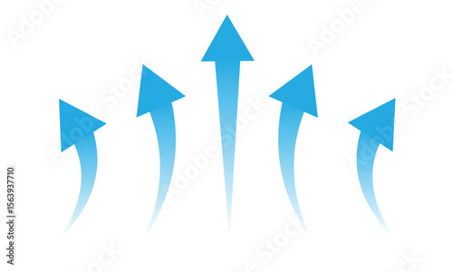 Air flow. Set of blue arrows showing direction of air movement. Wind direction arrows. Blue cold fresh stream from the conditioner. Vector illustration isolated on white background