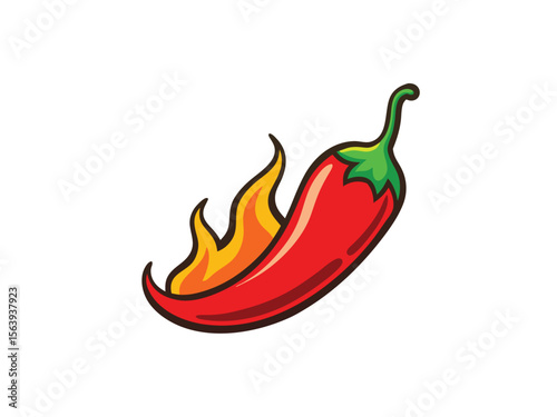 A vibrant cartoon illustration of a hot red chili pepper with flames representing spice and heat.