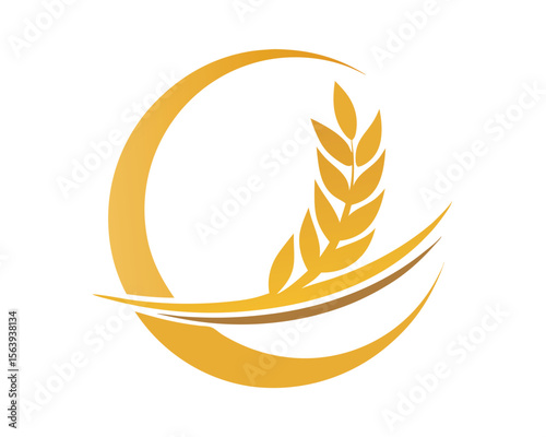 Gold wheat logo design representing agriculture farming organic grain harvest and bakery products.