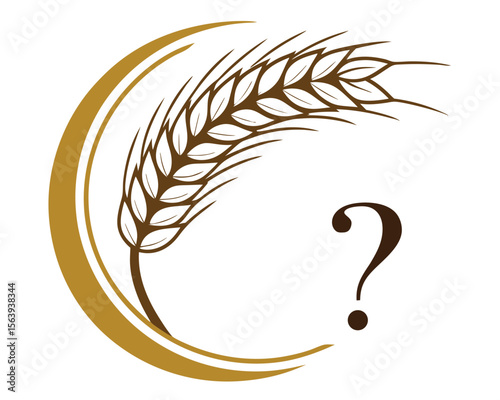 Wheat emblem with a question mark suggesting uncertainty or a need for further information on crops.