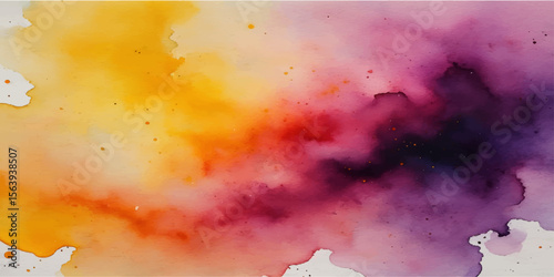 Abstract fiery orange grunge watercolor texture with cloud patterns