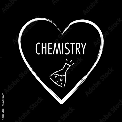 Chemistry love heart, I love chemistry, test tube lab symbol