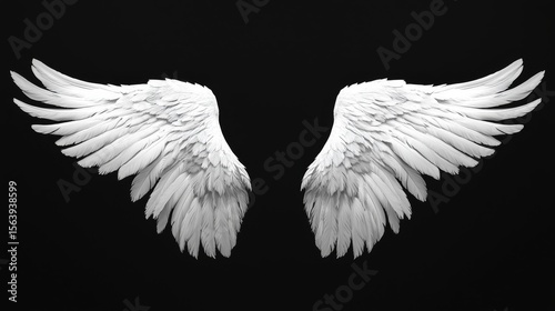 White Angel Wings on Black Backdrop,Fantasy,Artistic