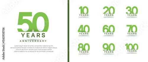 set of anniversary logo style. vector design green color for celebration