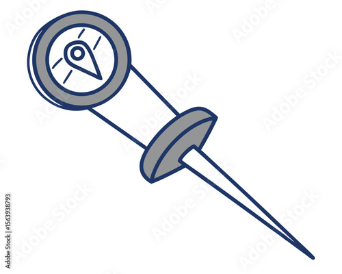 Illustrated featuring a compass design integrated into a location pushpin icon. pushpin, pin, compass, navigation, direction.