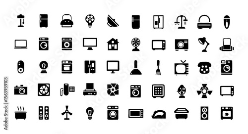 Household Icon Set – Editable Stroke Vector Icons of Home Appliances, Electronics, Kitchen Devices, Furniture, Smart Home Gadgets, and More – Line Style Household Essentials Illustration

