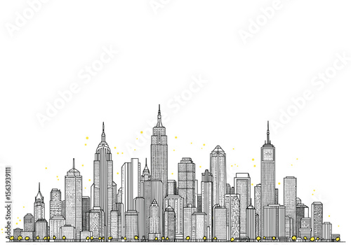 Modern city skyline with skyscrapers and office buildings