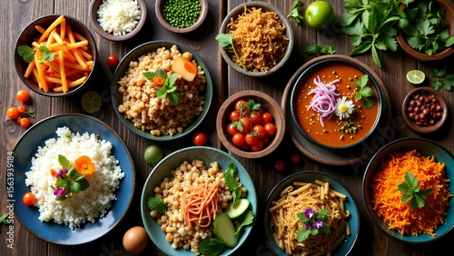 Peruvian Food Dishes From Above On Table