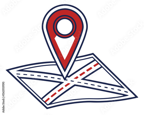 Simplified illustrated map icon showing navigation route and location marker for direction finding.