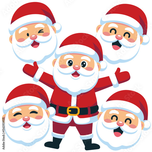 Joyful santa claus characters with happy faces and festive christmas spirit