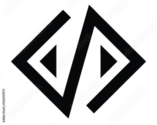 Abstract geometric design featuring two opposing triangles in a modern and minimalist black and white style.