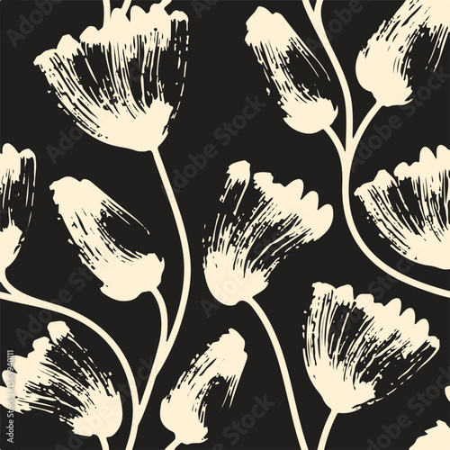 abstract, vector, monochrome, big flowers, all over textiles design, illustration digital image can be used for wrapping paper