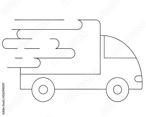 Fast delivery concept outline illustration featuring a moving truck with delivery speed indicators.