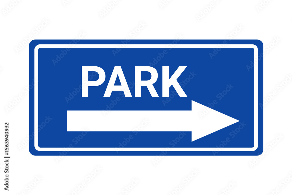 Blue directional park sign with a white right arrow Blue directional park sign with a white right arrow