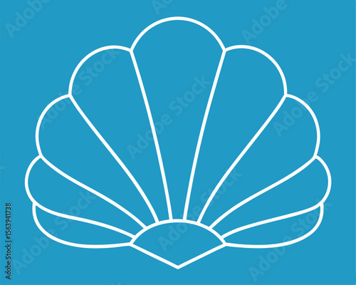 Elegant white shell outline graphic design against a vibrant turquoise background suitable for various uses.