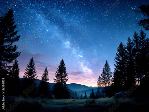 Night sky through forest