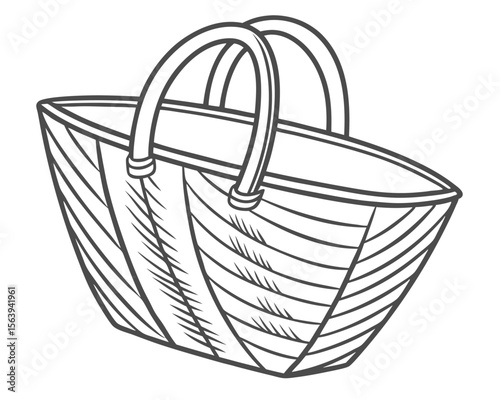 Hand-drawn illustration of a picnic basket with a double handle perfect for outdoor activities and relaxation.
