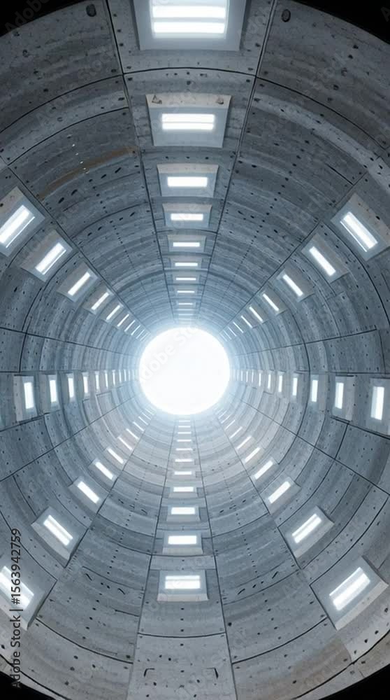 A stunning view from inside a cylindrical structure, showcasing a bright light at the end. This architectural photograph captures the essence of modern design and depth. A stunning view from inside a cylindrical structure, showcasing a bright light at the end. This architectural photograph captures the essence of modern design and depth.