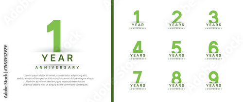 set of anniversary logo style. vector design green color for celebration