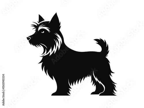Yorkshire Terrier dog silhouette vector illustration, pet clipart, black and white animal shape