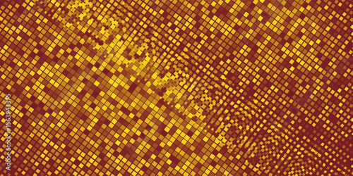 Yellow halftone pattern. Retro comic gradient background. Bright orange pixelated dotted texture overlay. Cartoon pop art faded gradient pattern. Vector backdrop for poster, banner, advertisement
