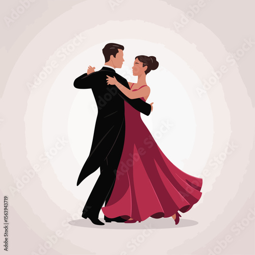 Elegant couple dancing together in formal attire at a ballroom event