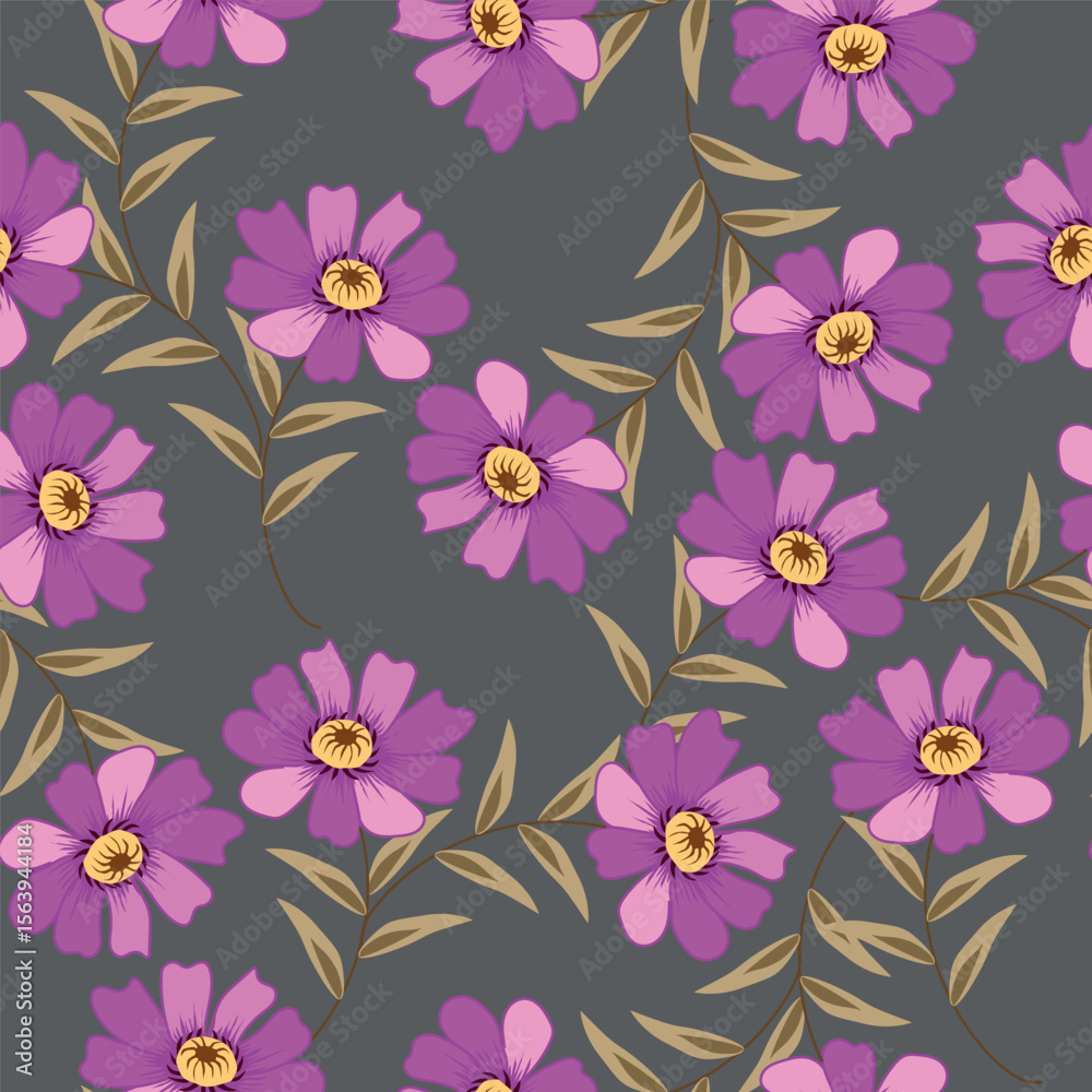 Fototapeta premium Beautiful floral pattern in small abstract flowers. Small colorful flowers. Coral pink background. Ditsy print. Floral seamless background. Elegant template for fashion prints. Stock pattern 
