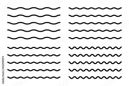 Vector wavy and zigzag horizontal underline. Waves line set. Set of wavy lines. Wave line set. Vector water waves. 