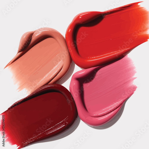 Four swatches of rich creamy lipstick in shades of pink red and nude