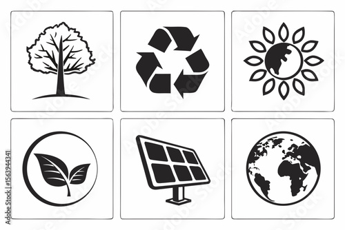 A set of environmental and sustainability icons on white