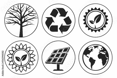 A collection of environmental and ecological icons on white