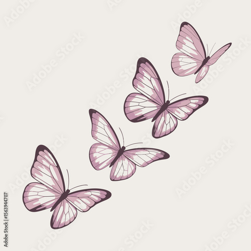 Four delicate pink butterflies gracefully flying in a diagonal line