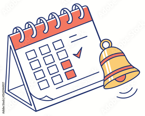 Illustrated calendar with a ringing bell symbolizing reminders important events and appointments effectively.