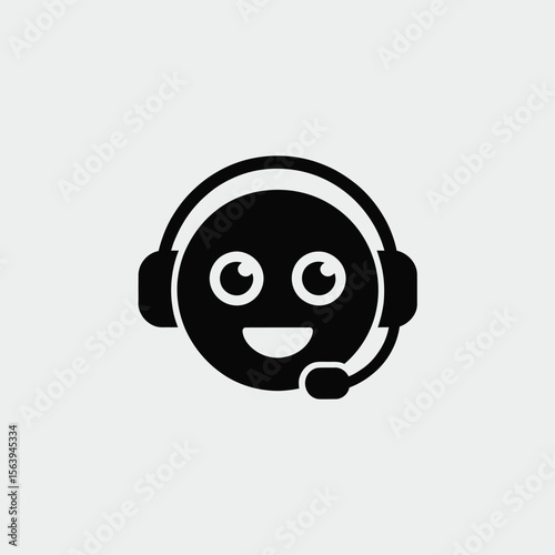 Friendly smiling emoji wearing headphones with a microphone for customer service