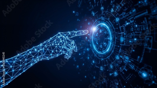 Digital Transformation Human Hand Interacting with Futuristic Technology Interface
