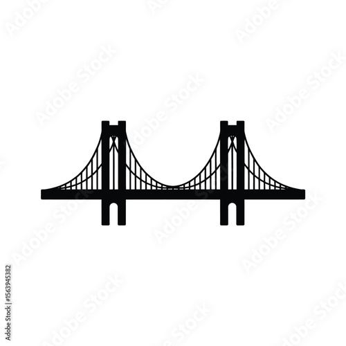 Iconic suspension bridge silhouette against white background