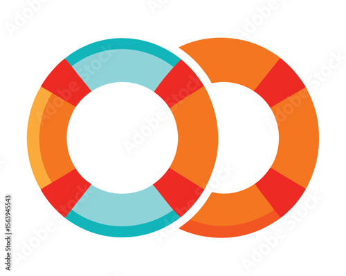 Colorful circular life preserver rings overlapping each other showcasing concepts of protection safety and summer.