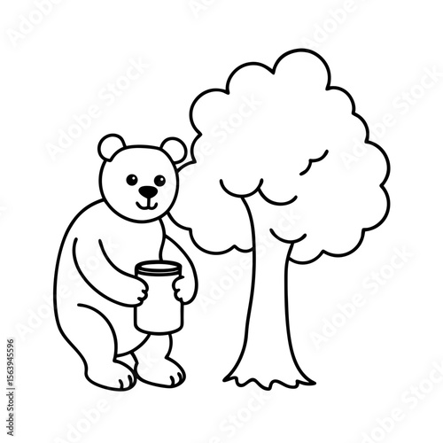 coloring book vector art of smiling bear eating