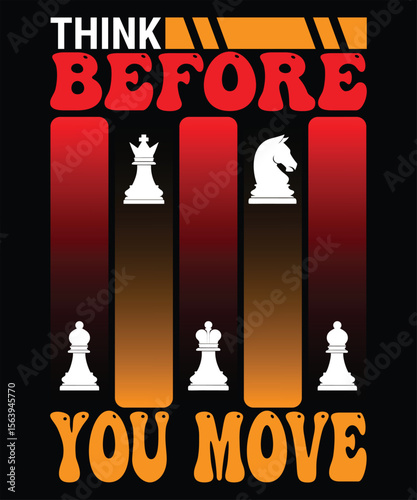 Think before you move chess strategy quote with modern typography layout