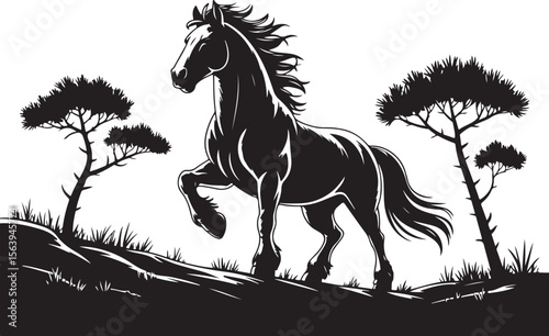 Horse and Foal Forest Silhouette vector 